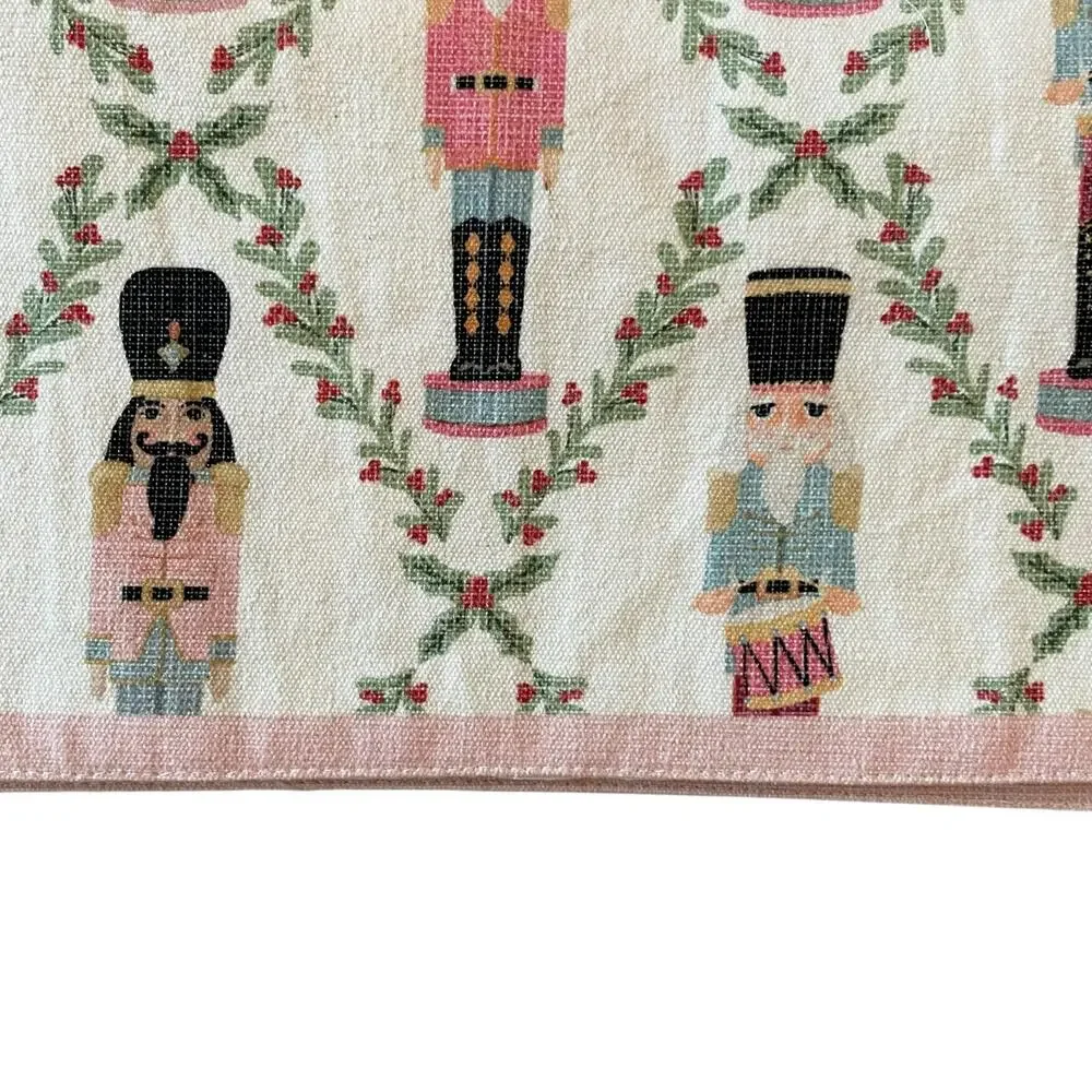 Lillian August Christmas Placemats 4pc NUTCRACKER DRUMMER BOY Pink Border New